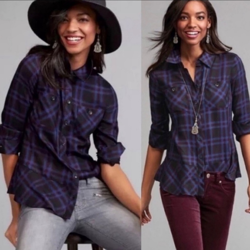 Cabi Moody Plaid top - large